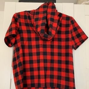 Plaid cowl neck blouse